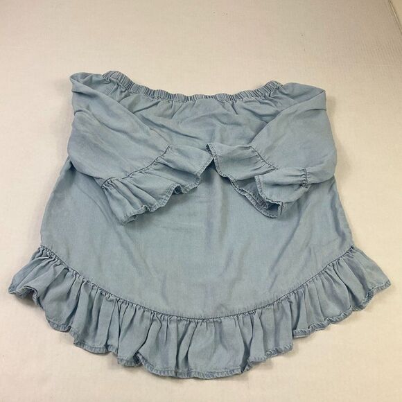 Jane and Delancey Off The Shoulder Top Blue Chambray 3/4 Sleeve Ruffled Shirt XS - Picture 10 of 11